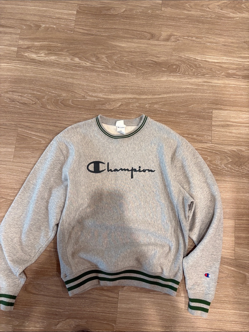 Champion Grey Crewneck Sweatshirt with Green Trim